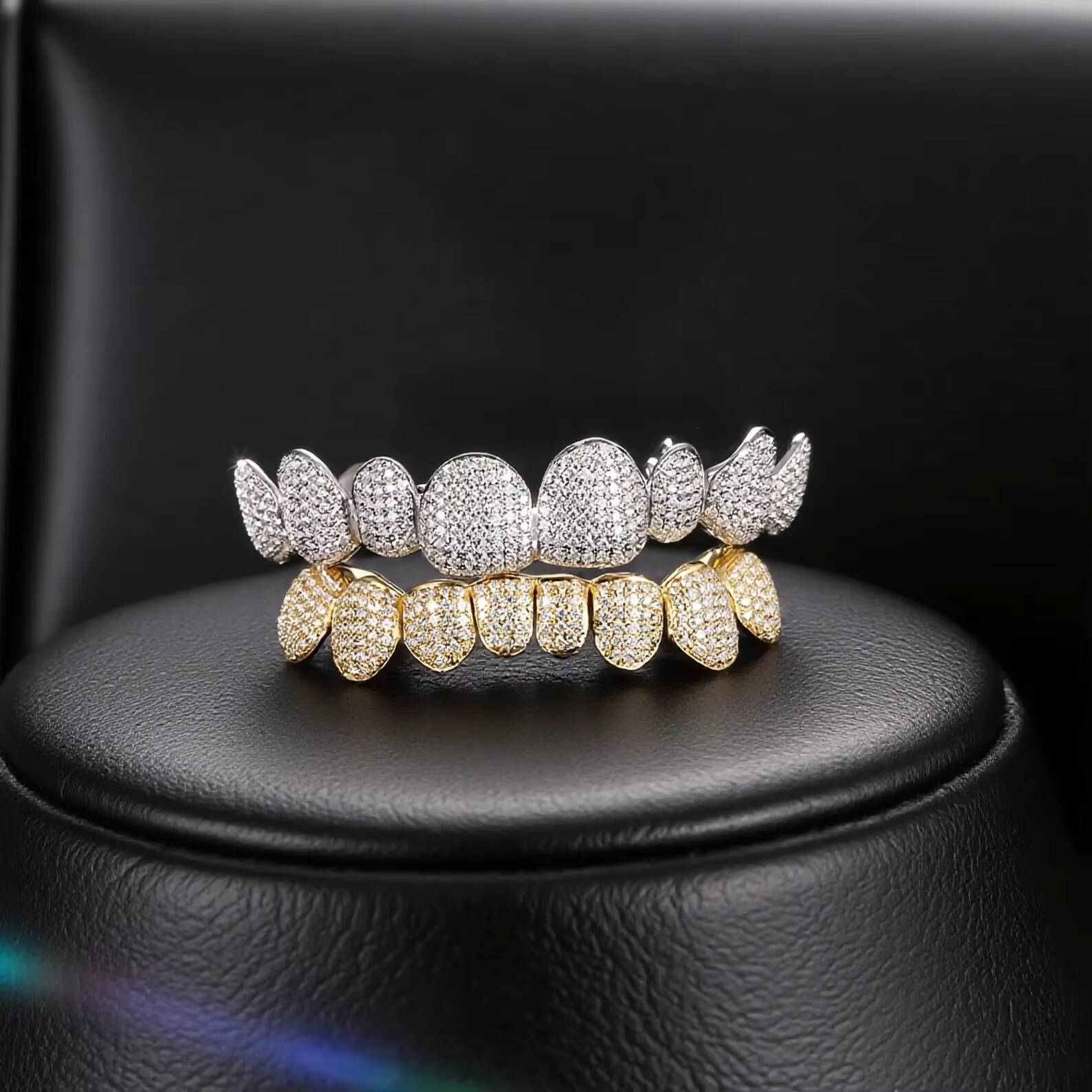 Classic 925 Silver Round Cut Moissanite Diamond Grills Stylish Iced Hip Hop Teeth Jewelry Fine Grillz for Men Women Perfect Gift