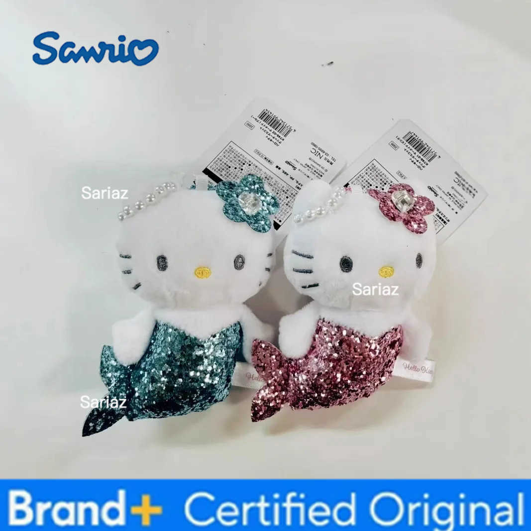 Sanrio Heiio Kitty Glitter Pink Mermaid Flowers Plush Toy Girl Bag Pendant Blue KT Stuffed Doll Keychain Decoration Holiday Gift H251225