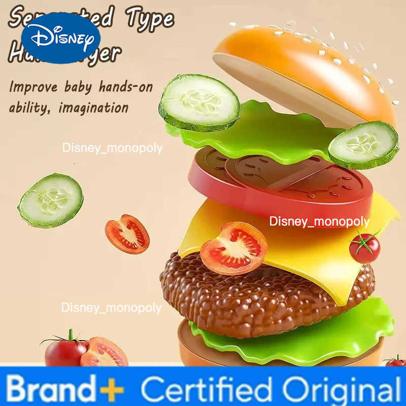 Disney Kid Kitchen Toy Set Simulation Make Hamburger Pizza Fries Pretend Play Food Cooking Cutting Game Montessori Interactive Toy Gift H251225