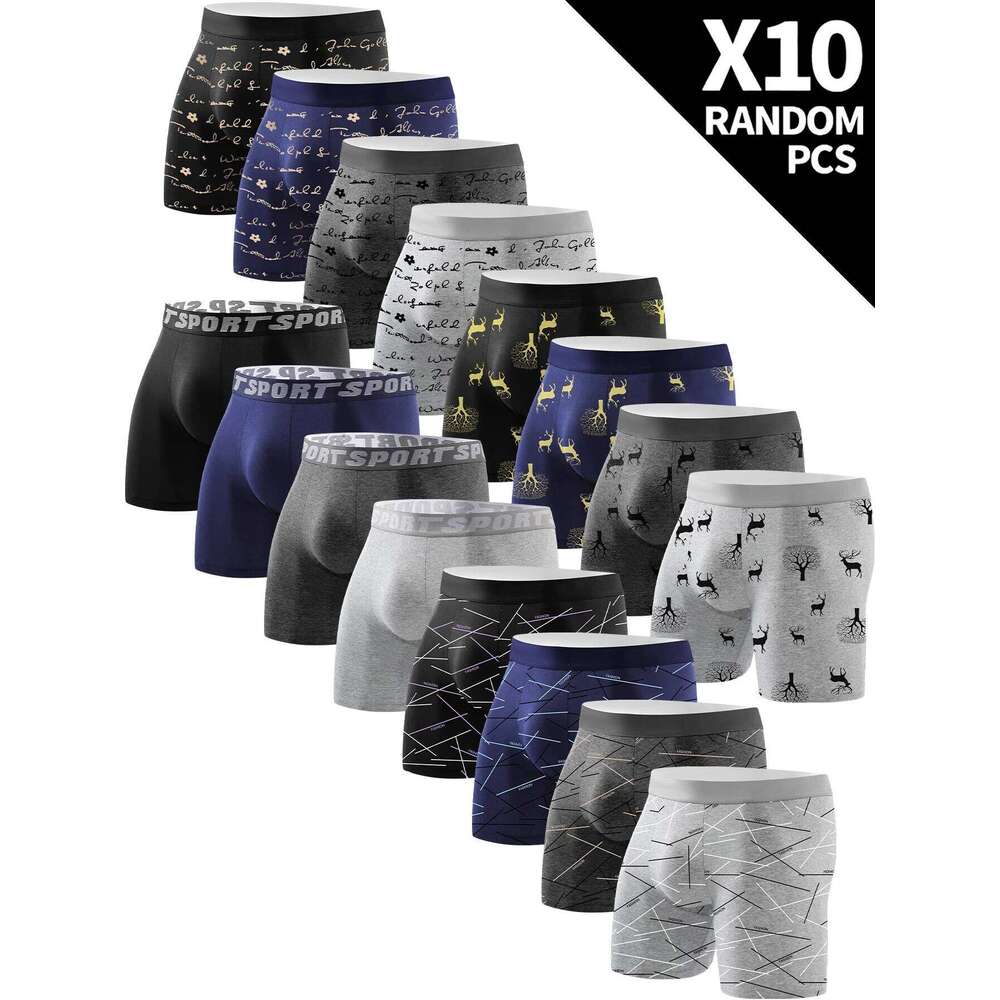 10 Pieces Underwear Breathable Soft Long Boxer Briefs Personality Trend Fashion Athleisure Classic Men's Pants X251225