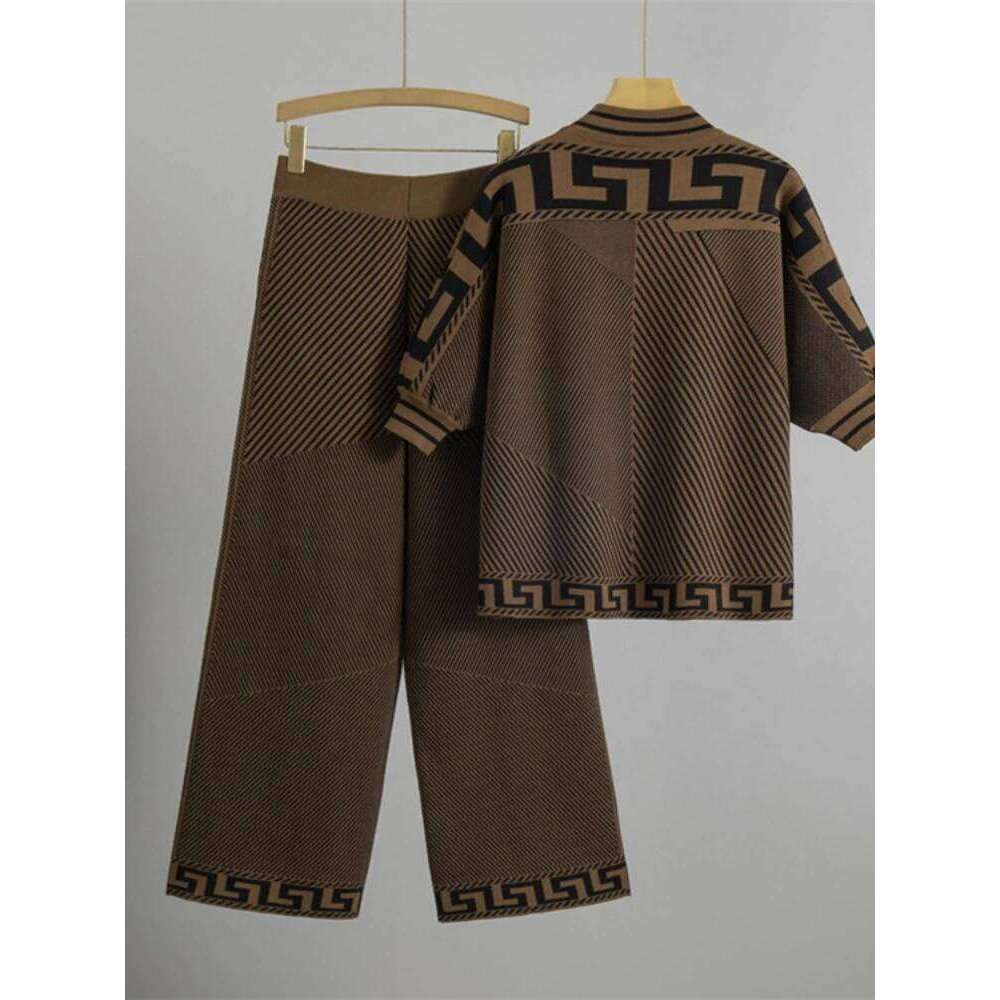 Designer Clothes Spring Autumn New Loose Fashion Temperament Pullover Tops Wide Leg Pants Female Knitwear Casual Two Piece Sets Hot Selling