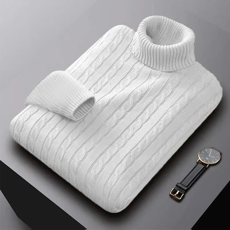 Mens High Neck Sweater Solid Color Pullover Knitted Warm Casual Turtleneck Sweatwear Woolen Winter Outdoor Tops 251225