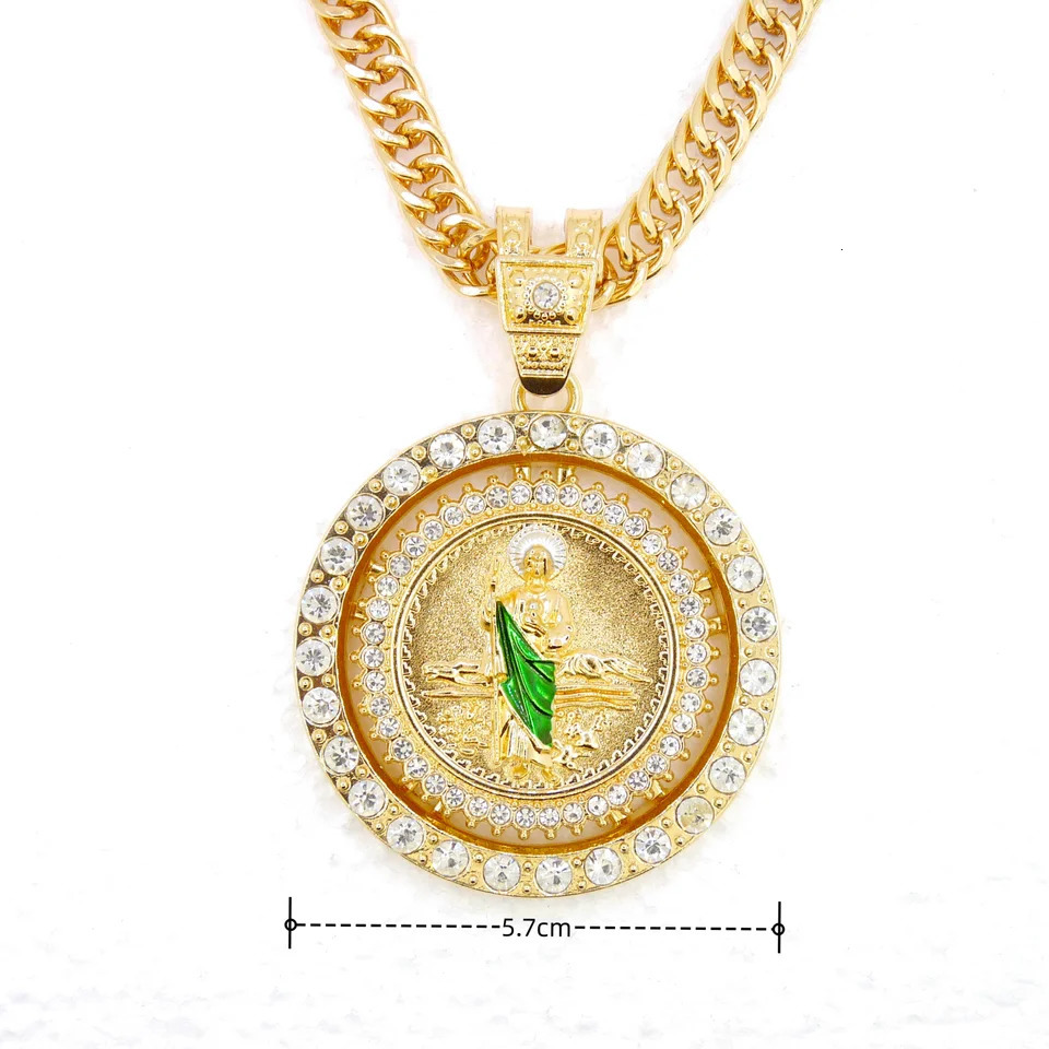 14K Gold-Plated St Jude Virgin Mary Coin Pendant Necklace with Rotating Wheel Hip-Hop Style Cuban Chain Jewelry 251223