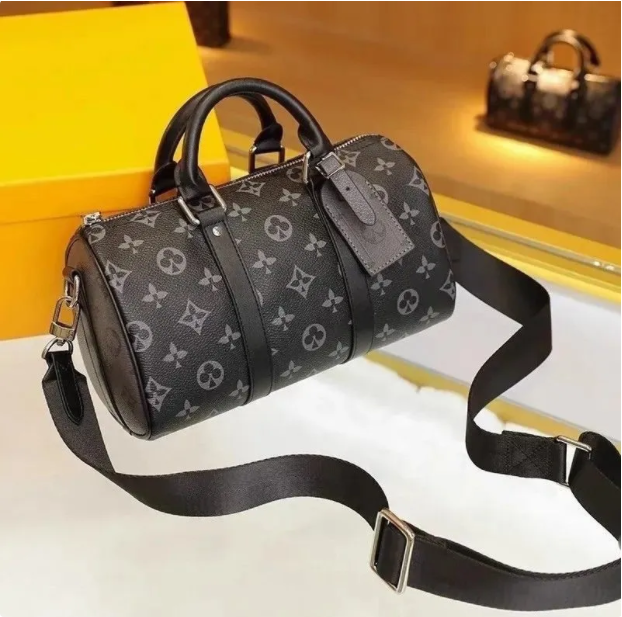 CITY KEEPALL Men's Shoulder Designer Brand Fashion Black Flower Canvas Leather Crossbody No Handle Design Keep Man Boston Pillow Bag