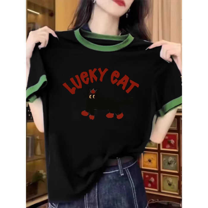 Color-block short-sleeved t-shirt for women in summer 2024, a new hit style for the season S251225