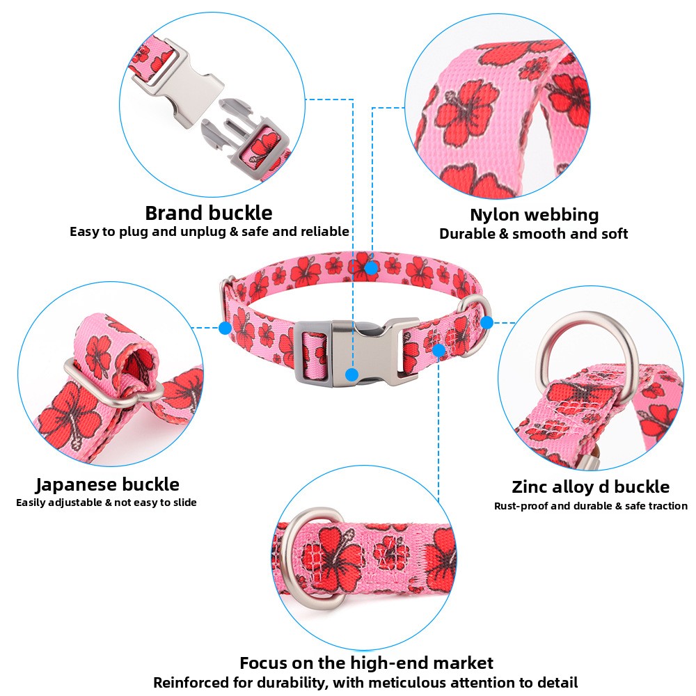 Adjustable Heat Transfer Printed Pet Collar for Large Medium Dogs Alaskan Dog Necklace for Walking