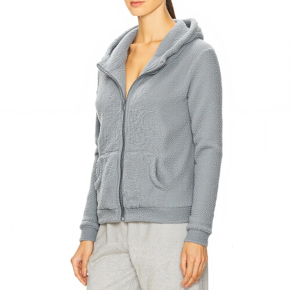 Womens Hooded Coats Polar Fleece Autumn Winter Casual Comfort Soft Faux Jacket Shearling Zipper Front Side Pockets Coat 251225