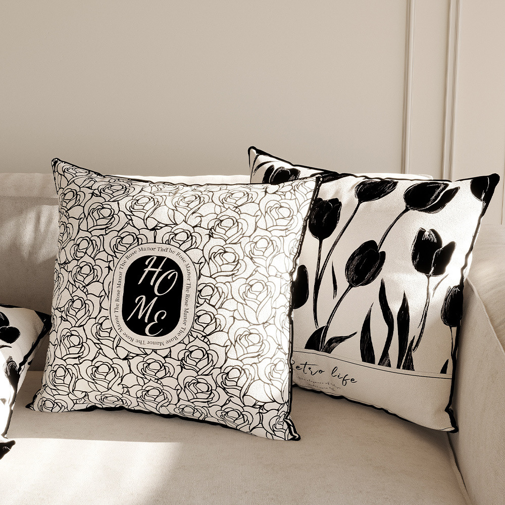 Sofa throw pillows, living room cushions, modern minimalist decorative black and white high-end pillow covers. QB9M01
