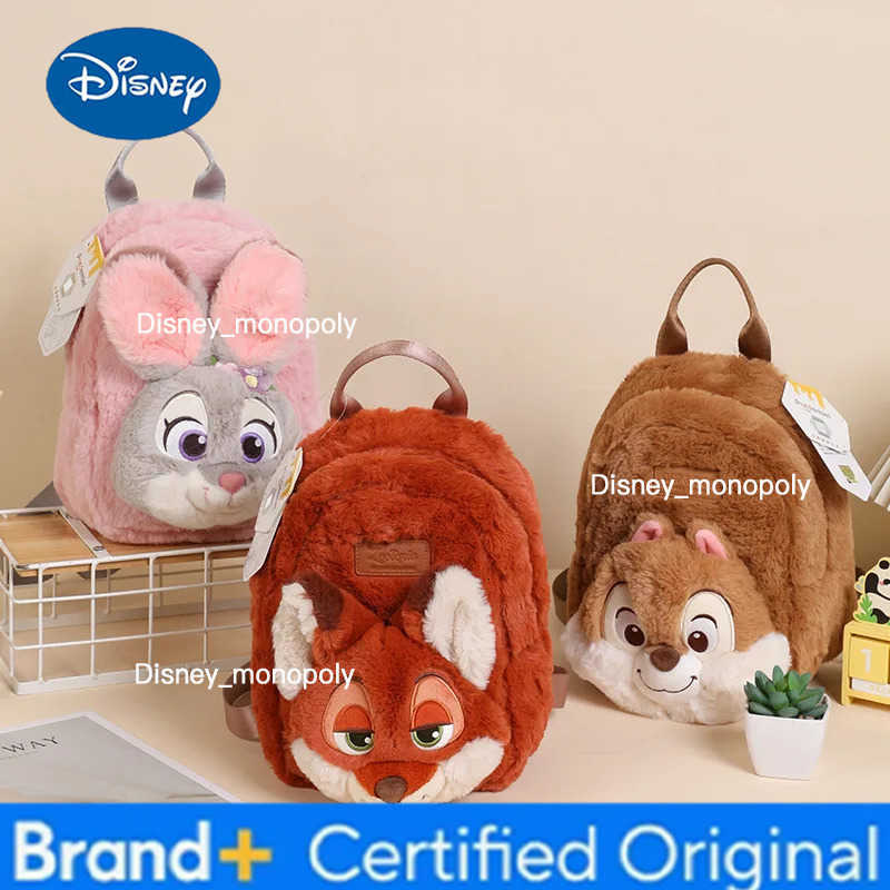 Disney Licensed Plush Backpack Mickey Chip Judy and Nick Cute Cartoon Stuffed Doll Bag Kids School Travel Shoulder Gift H251225