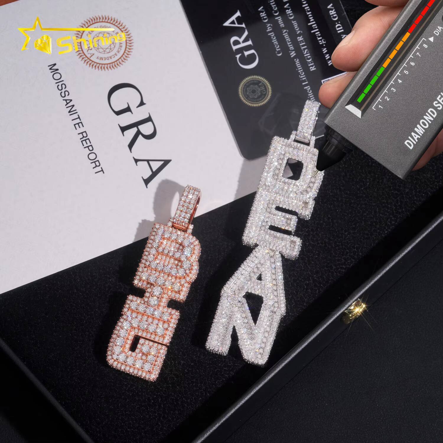 RTS Hip Hop Jewelry Pass Diamond Tester Gold Plated 925 Sterling Silver Fully Iced Out Custom Moissanite Name Letter Pendant