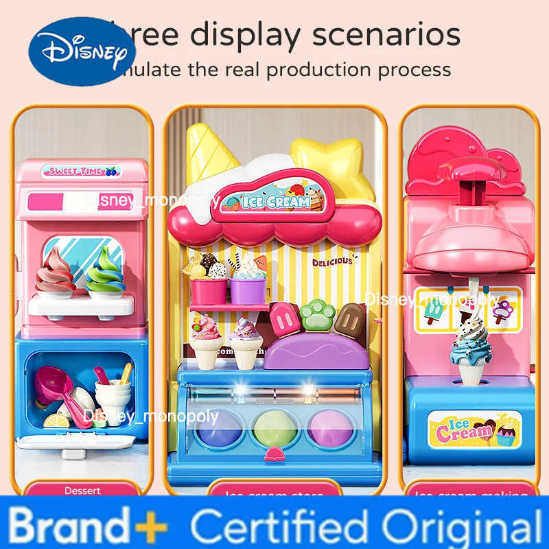 Disney Children Ice Cream Toy for Girl Play Dough Color Machine With Music and Light Boy Toy Food Fake Kids Supermarket 3 Years Gifts H251225 H251225