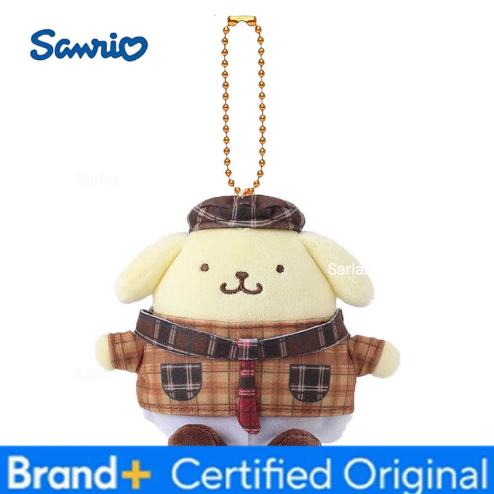 Sanrio Retro Grid Kitty Cinnamoroll Hanton Kuromi My Melody Pochacco Pompompurin 10CM Pendant Keychain Plush Doll Toy H251225