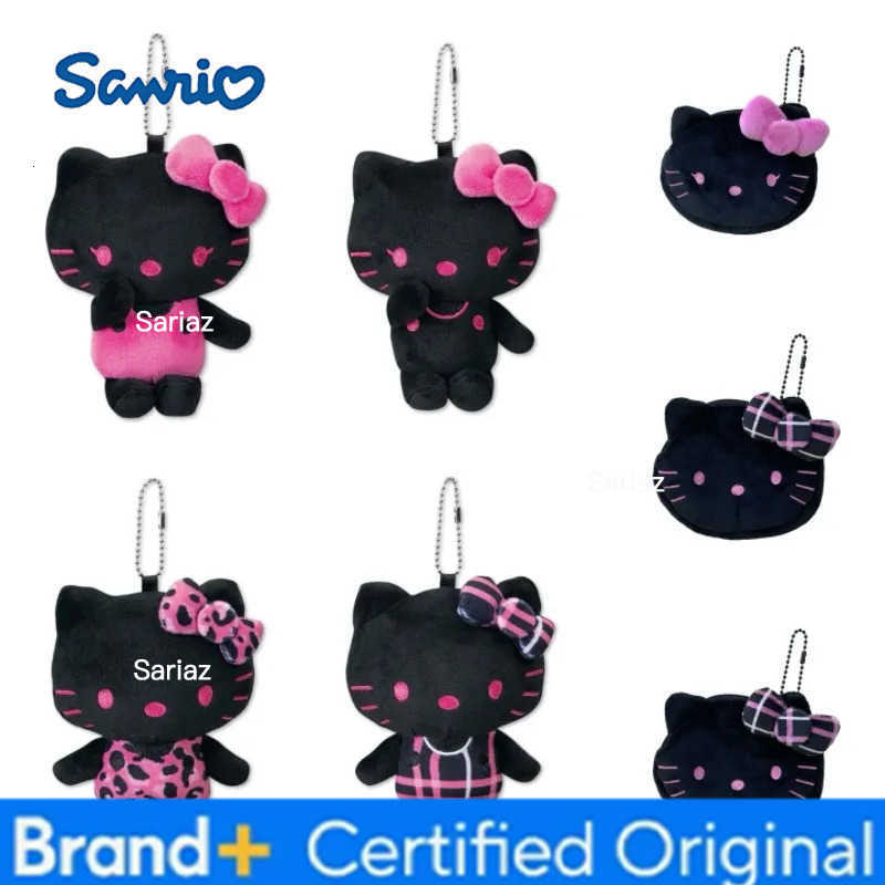 Sanrio All black Hello Kitty fluffy plush toy Keychain Kawaii Cartoon black pink Kitty Bag Car key ring Girly Plush Coin Purse H251225