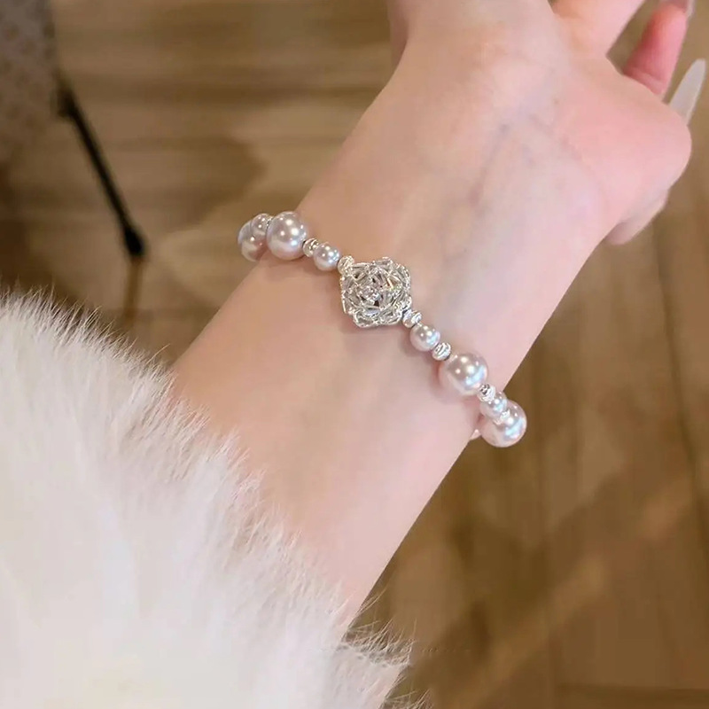 Zircon Flower Pearl Beaded Vintage Exquisite Elegant Daily Bracelet Light Luxury High-end Feel Women's Jewelry - view 3