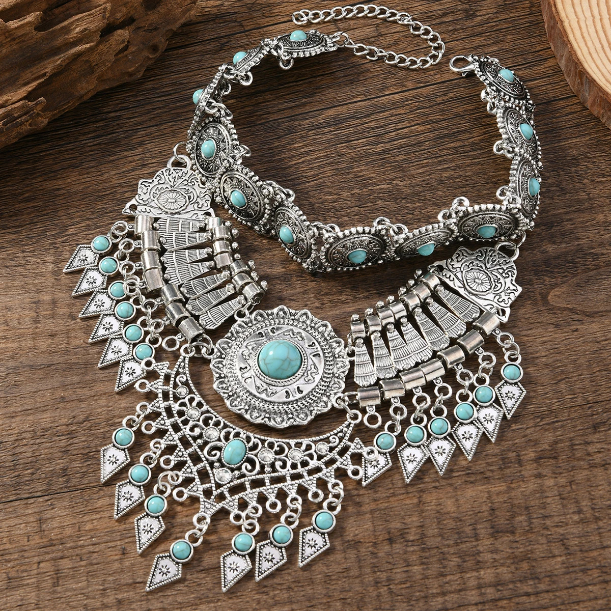 Layered Bohemian Statement Necklace Womens Fashion Retro Teardrop Tassel Collar Jewelry for Casual Matching Party Styling 251223