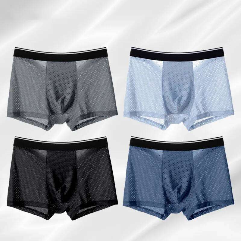 8pcs/Lot Men's Panties Ice Silk Male Underpants Breathable Summer Man Shorts Boxers Underwear Homme Bamboo Hole Large Size L-5XL X251225