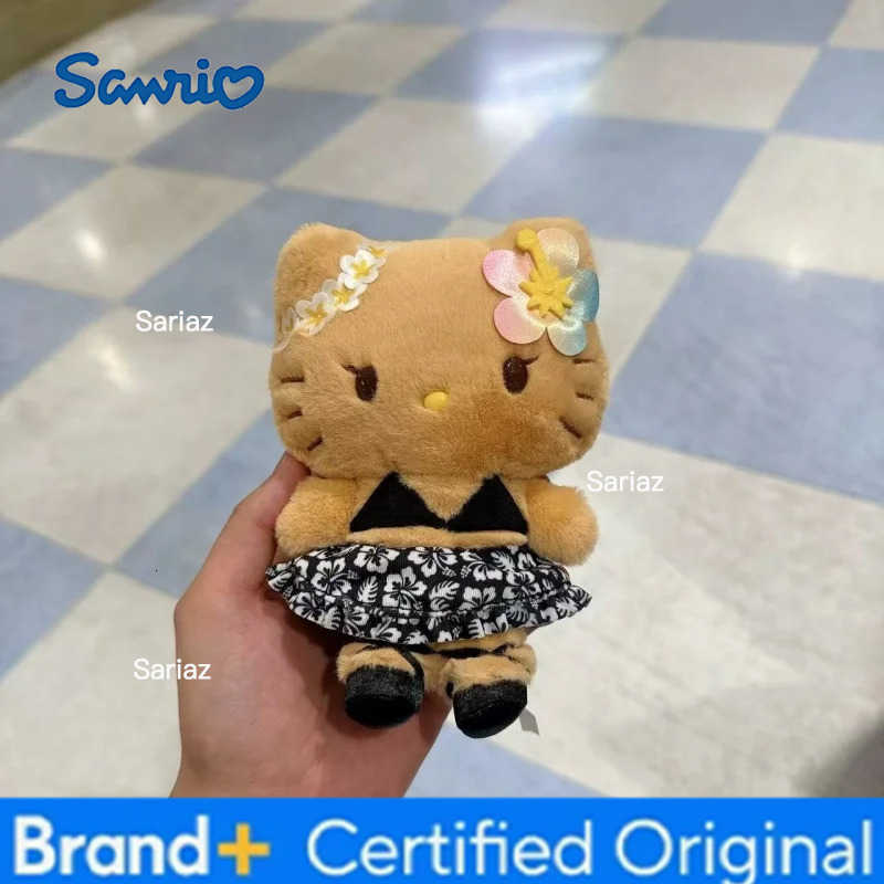 Sanrio NEW Hawaiian sunbathing Kuromi Cinnamoroll Melody Plush Keychain summer tan dark skin Kitty cat Plushine Doll Pendant H251225