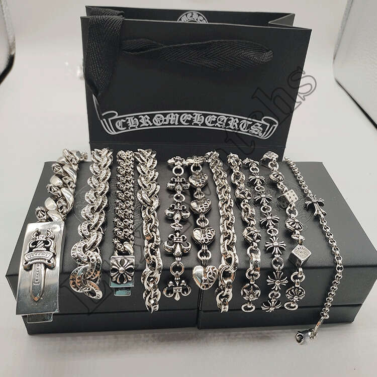 Chrome bracelet Designer CH Charm bracelet S925 Standard Sword Anchor Cross Flower Unisex Jewelry European and American Retro Couple Thick Bracelet