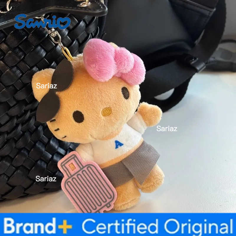 Sanrio Suitcase Black Leather Hello Kitty Cute Plush Toy Pendant Kawaii KT Cat Doll Backpack Accessories Keychain Holiday Gift H251225