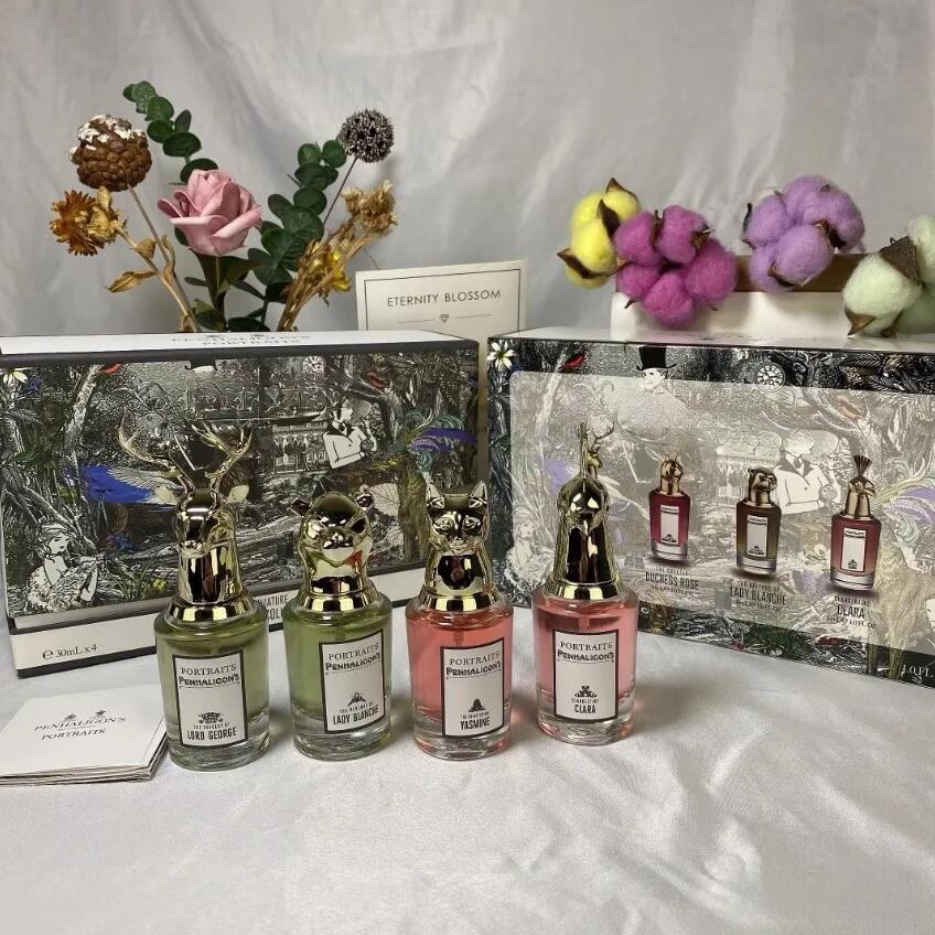 Perfume Set 30ML 4pcs gift box Parfum Animal head Fragrance Luxury Brand Men Women Long Lasting Smell Body Spray Gift kit Fragrance High Quality