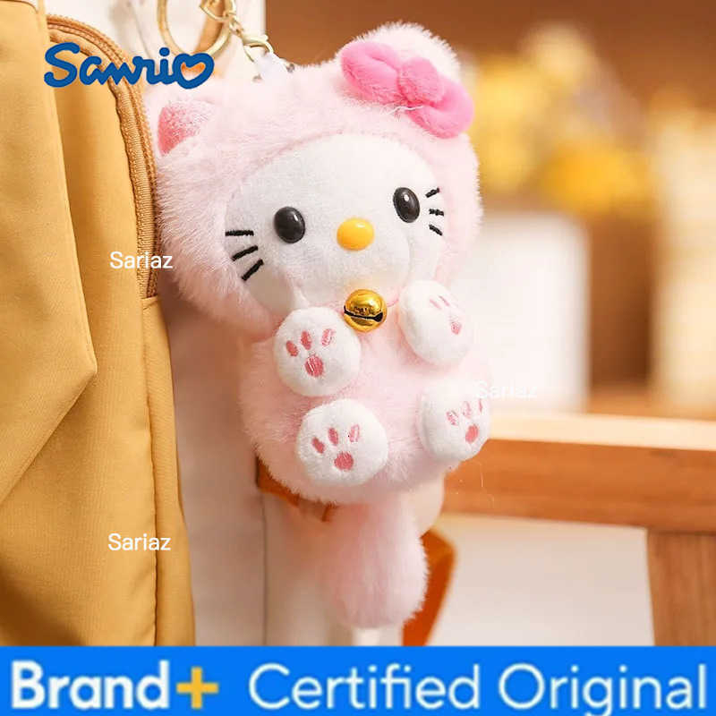 Sanrio Kawaii Hello Kitty Plush Doll Keychain Fashion Cartoon KT Backpack Pendant with Bell Bag Decoration Children Toy Holiday Gifts H251225