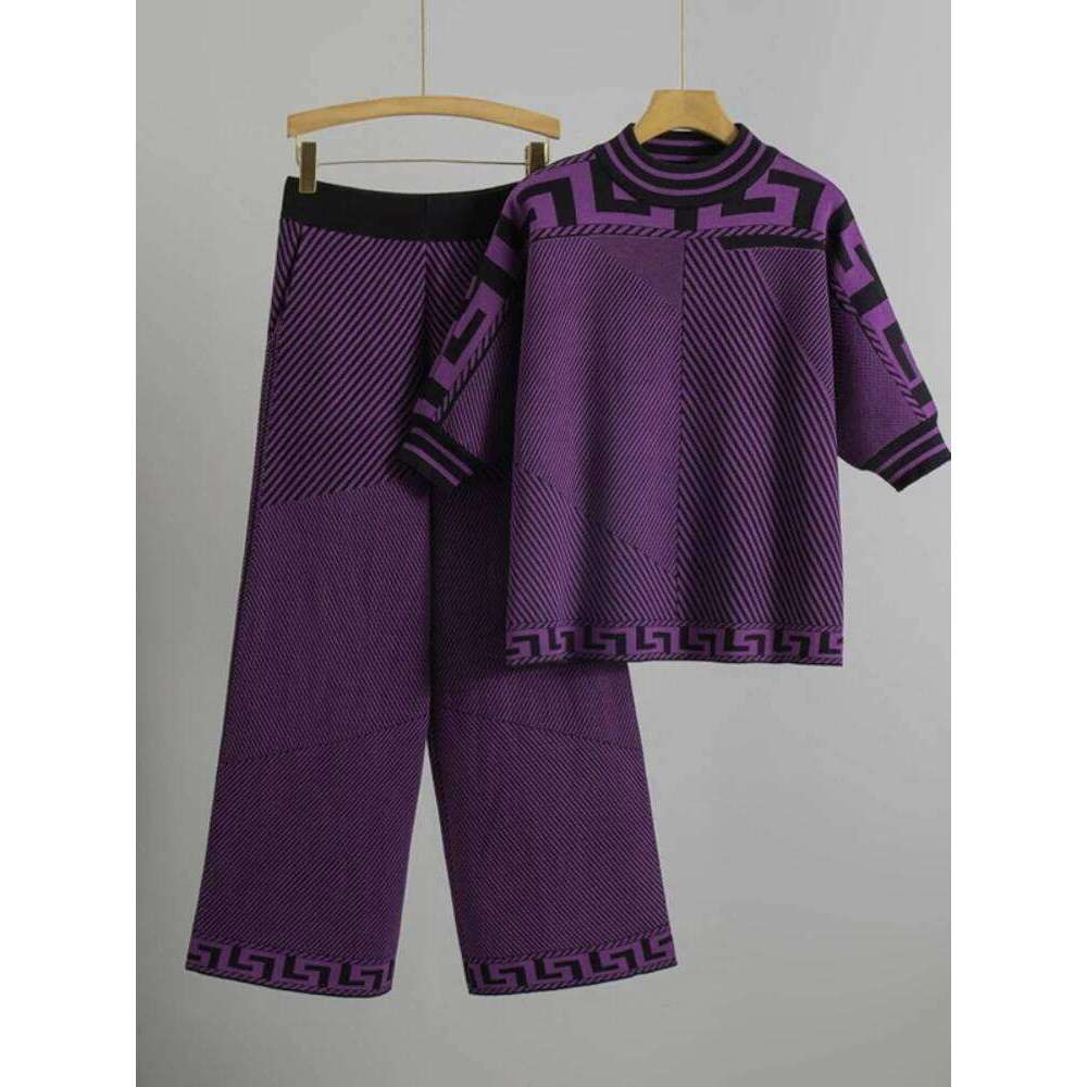 Designer Clothes Spring Autumn New Loose Fashion Temperament Pullover Tops Wide Leg Pants Female Knitwear Casual Two Piece Sets Hot Selling