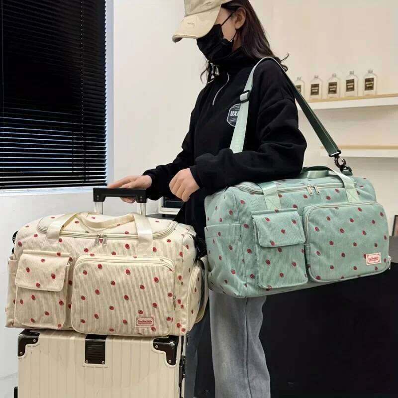 Large Capacity Casual Strawberry Print Duffel Bag with Multiple Compartments - Ideal for Travel, Gym, and Everyday Use X251225