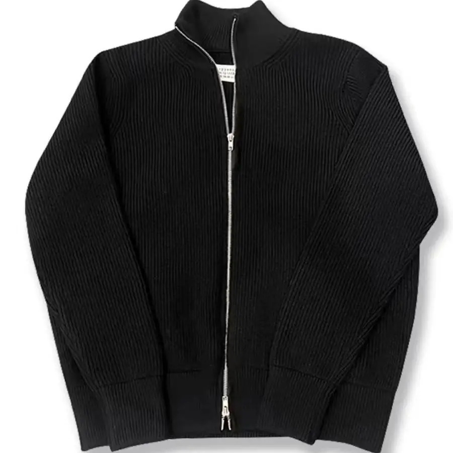 Mens Knitted Sweater Autumn Winter American Retro Double Zipper Open Cardigan Lazy Sle Stand Collar Jaet Trendy 251225