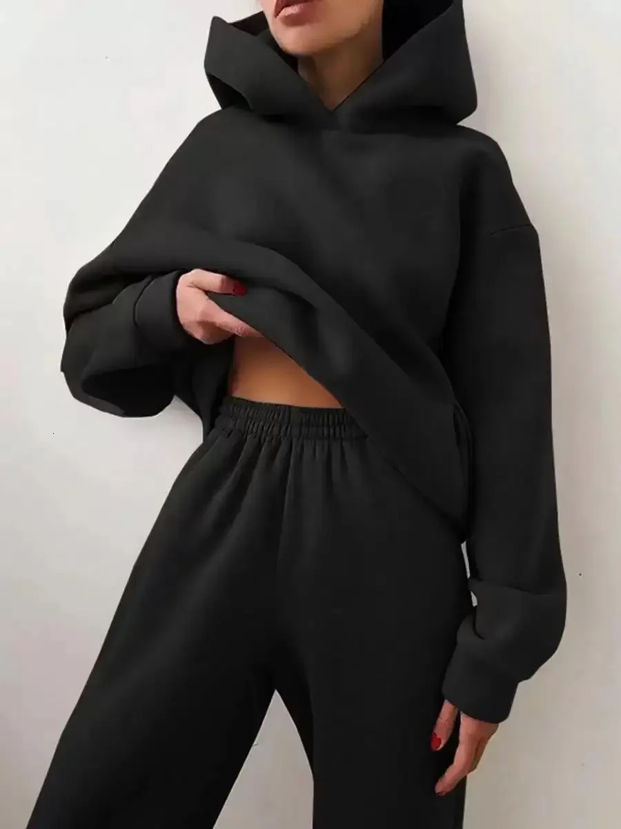 Winter Two Piece Sets Women Tracksuit Oversized Suit Autumn Trouser Suits Female Sweatshirt Solid Sports Hoodie Sportswear 251225