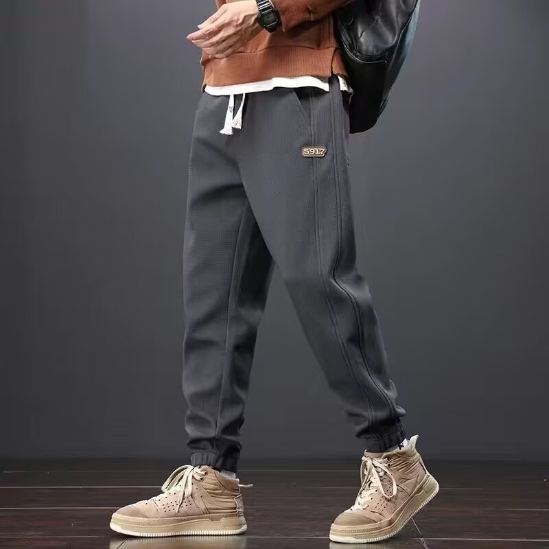 2026 Spring & Autumn New Loose-Fit Cuffed Athletic Sweatpants for Men | Winter & Fall Fleece-Lined Workwear Casual Pants
