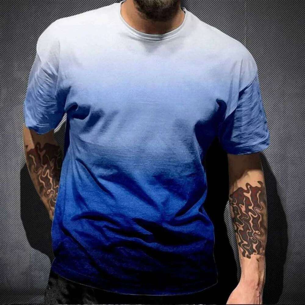 Fashionable Men's Breathable Round Neck T-Shirt With Gradient Printed Pattern, Outdoor Sports And Leisure Quick Drying Casual To