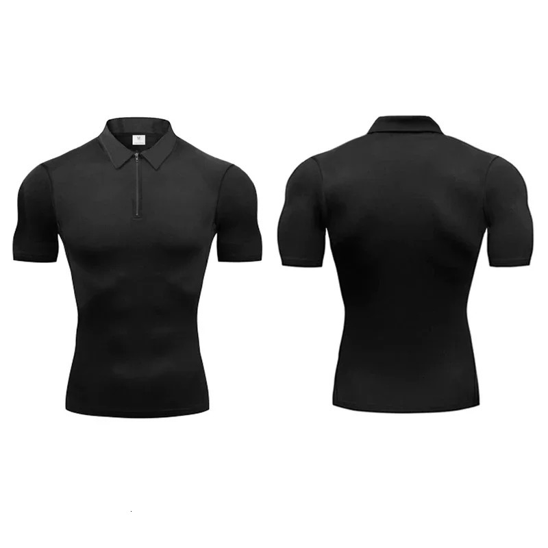 Mens Quick Dry Short Sleeve Polo Shirt Plain Compression Tight Sportswear Gym Fitness Trainer Polos Trainning Exercise Shirts 251225