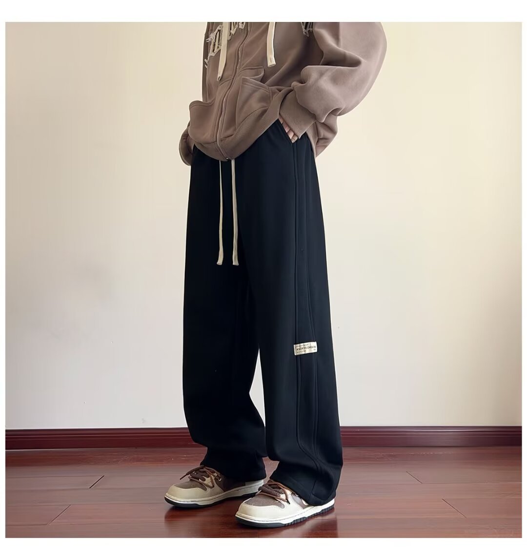 Men's Minimalist Sweatpants | 2024 Autumn & Winter Trendy American Streetwear | Versatile Casual Pants | Retro Straight-Leg Athletic Wide-Leg Tro