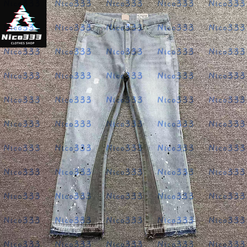 GA flared jeans splash ink splicing collision color leg frayed design washed retro matching street casual men women jeans
