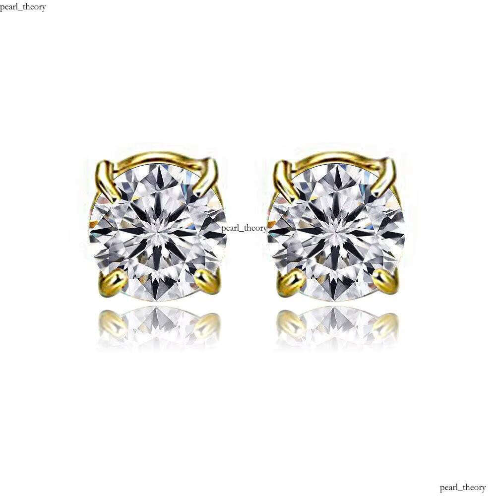 Sterling Silver Gold-Plated Ear Clip Fashion Labret Flat VVS Moissanite Earrings Stud Wedding Magnet Piercing Jewelry