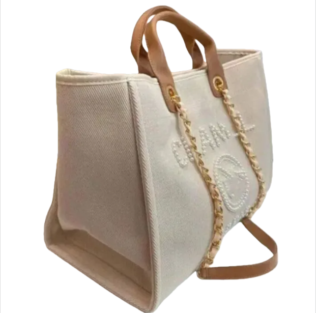 New Pearl Designer underarm bag Pearl Beach Bag Shoulder Bags Shopping Bags Handbags Canvas pearl letter bag Portable High-capacity Fashion Trend Women Bag White