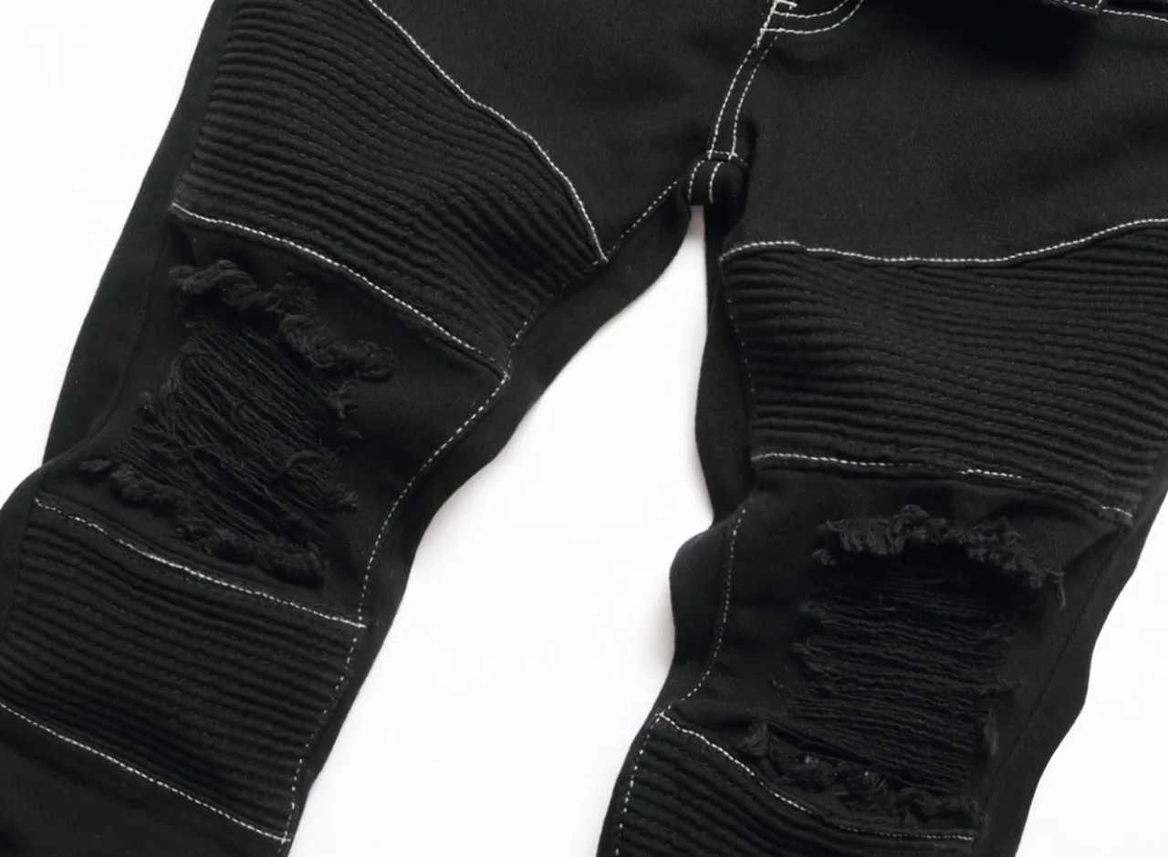 Denim Straight Pants Jeans Stretch Washed Distressed Mid Waist Ankle LengTH Trousers Big kids Streetwear 2025 C251225