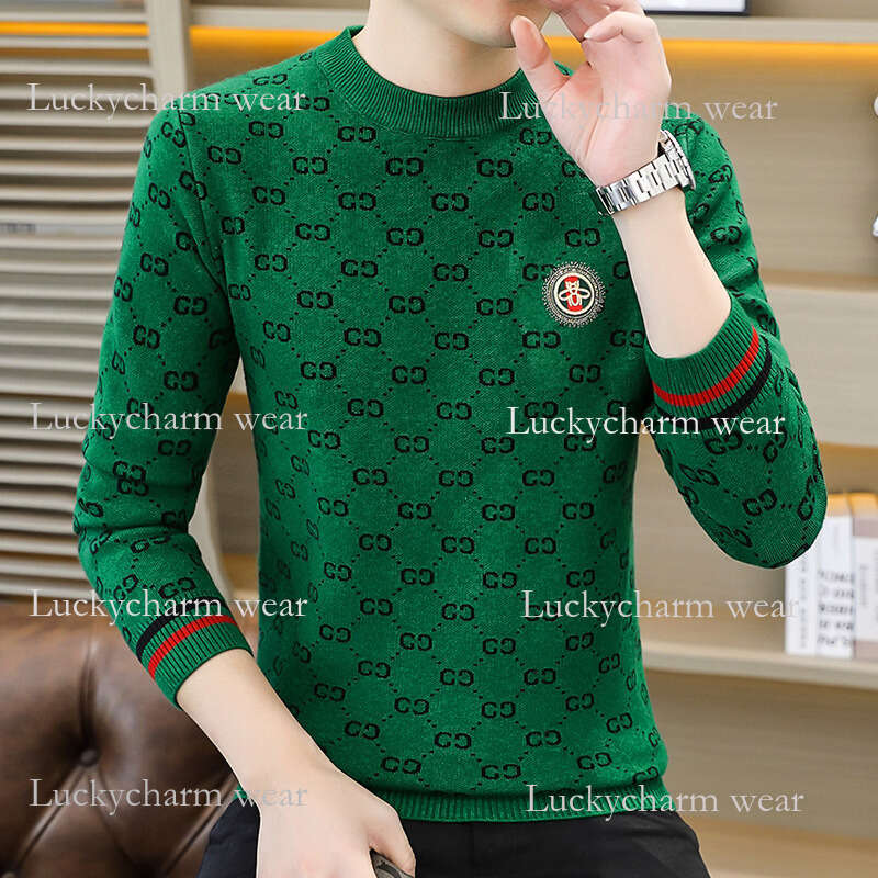 European Trendy Brand Men's Knitted Autumn Winter New Fashion Rhinestone Round Neck Versatile Base Shirt Sweater For Men