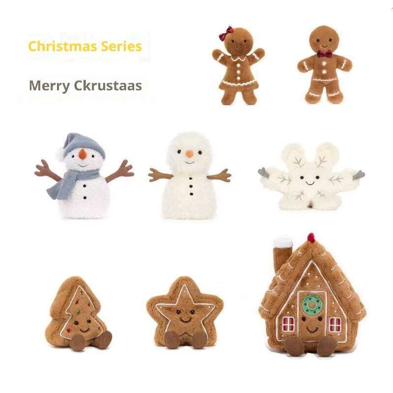 Fun Christmas Series Plush Toy Gingerbread House Couple Dolls Snowman Ornament Soft Stuffed Animal Xmas Gift Set X251225