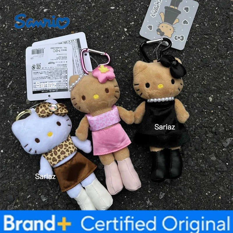 Sanrio Kawaii Hello Kitty Leopard Print Long Leg Doll Keychain Black Animation Peripheral Cute Plush Keychain Girls Birthday Gifts H251225