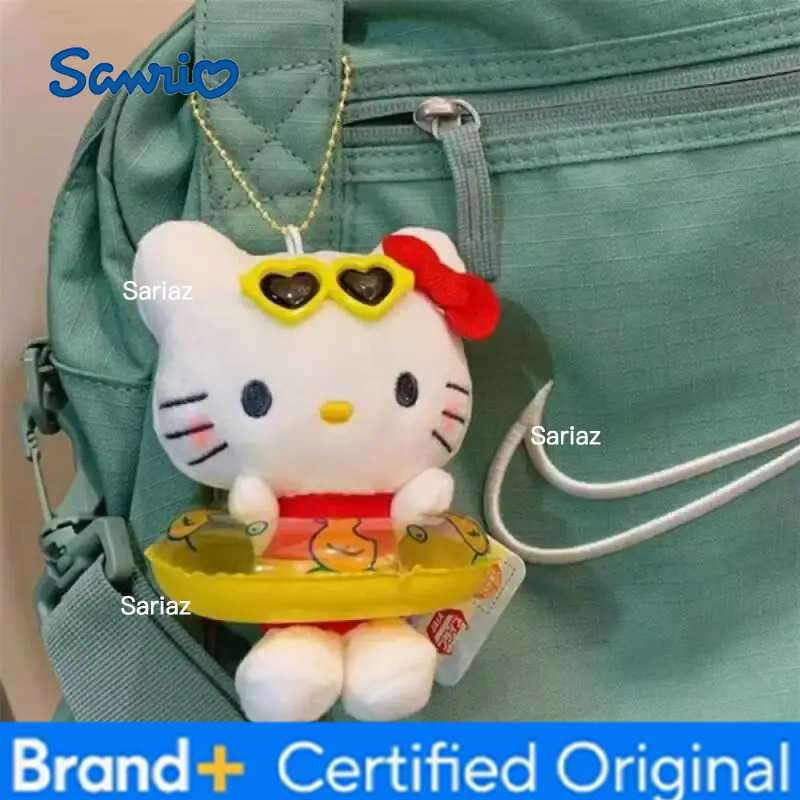 Sanrio Sweet Hello Kitty Black Skin Hawaii Vacation Keychain Cartoon Kitty Cat Swimming Ring Couple Pendants Cute Downy Soft Dolls Gift H251225