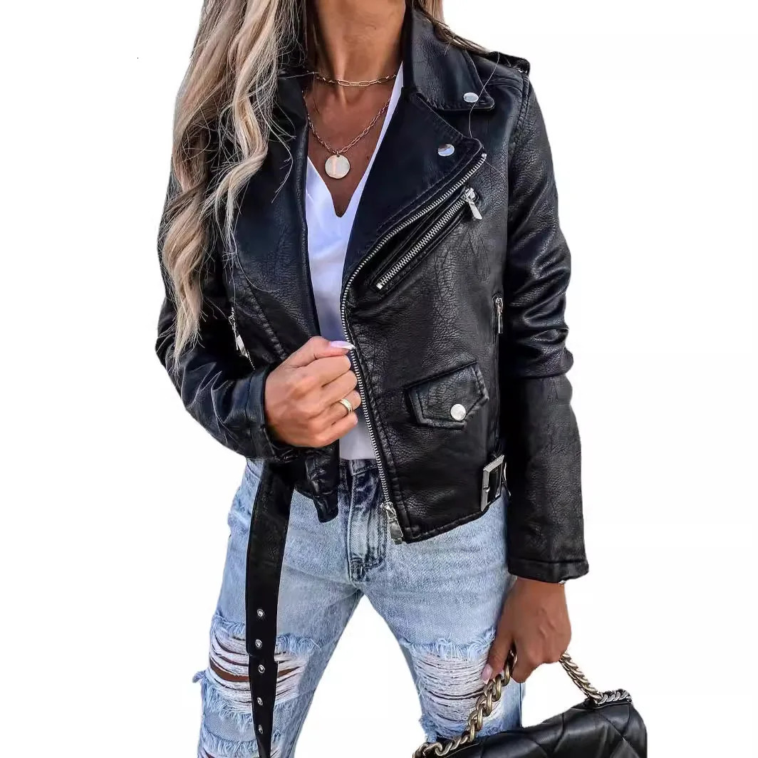 Womens Fashion Biker Jacket PU Leather Short Zipper Winter Warm Outerwear 251225