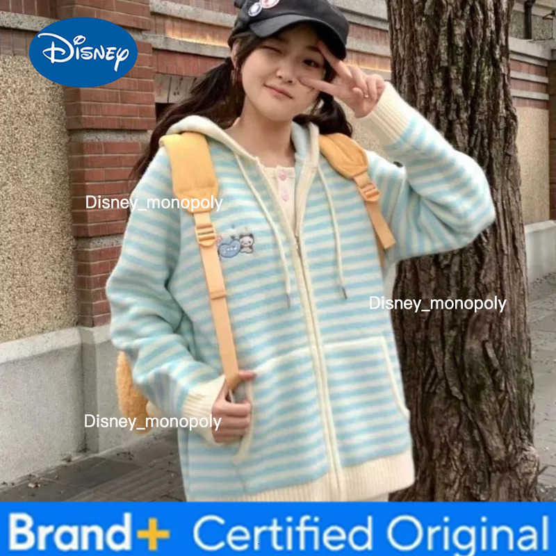 Disney Sweet Hoodie Y2k Aesthetic Cartoon Embroidery Hooded Cardigans Casual Pink Kawaii Stripe Top Women Japanese Loose Zipper Sweater H251225