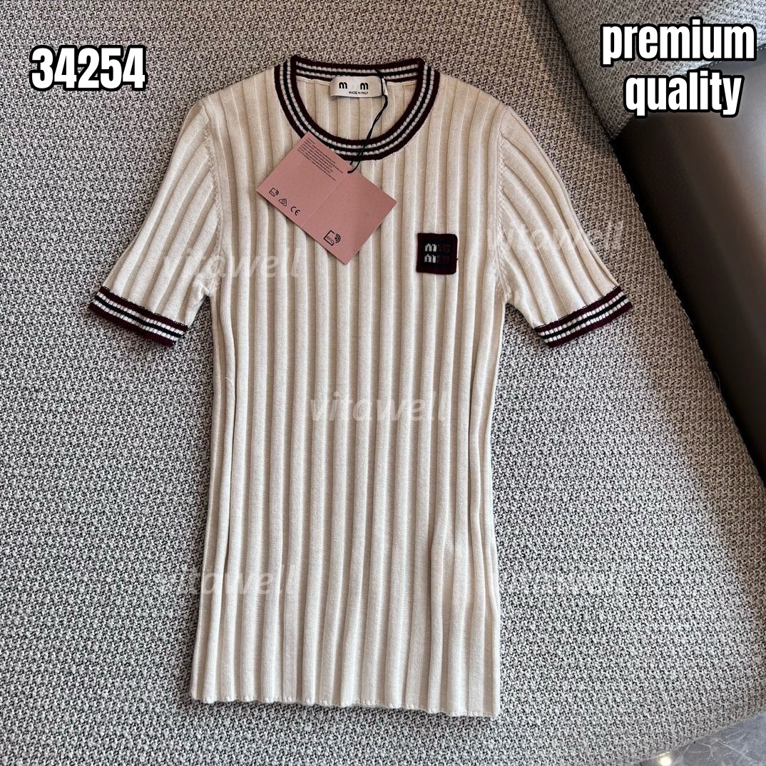 Fashion Women's Knitted Shirts Mini Pleated Skirt 34254 Round Neck Long Sleeve T Shirt Shirts 34253