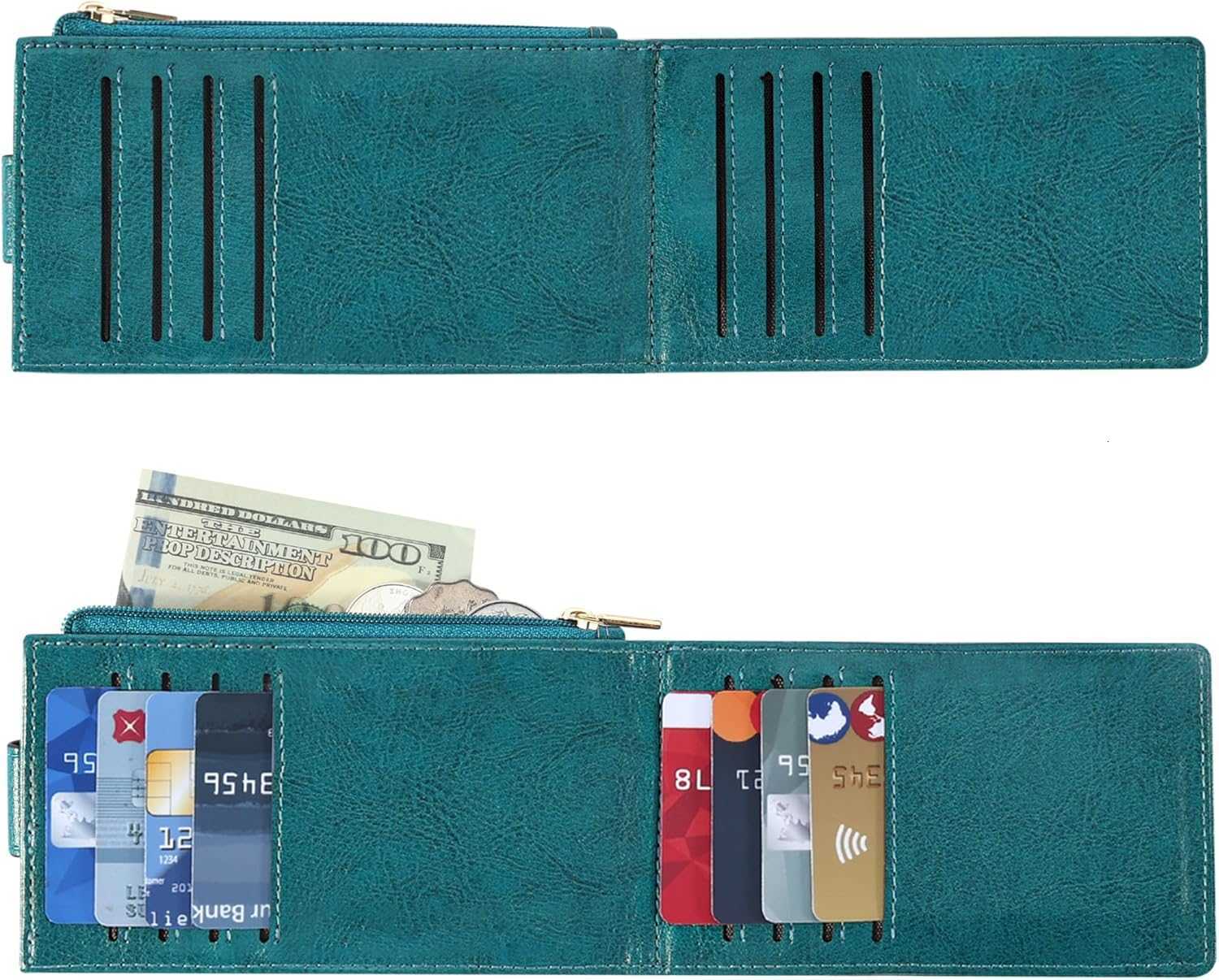 Wallet Slim RFID Blocking Bifold Multi Card Case Wallet with Zipper Pocket Peacock Blue M251225