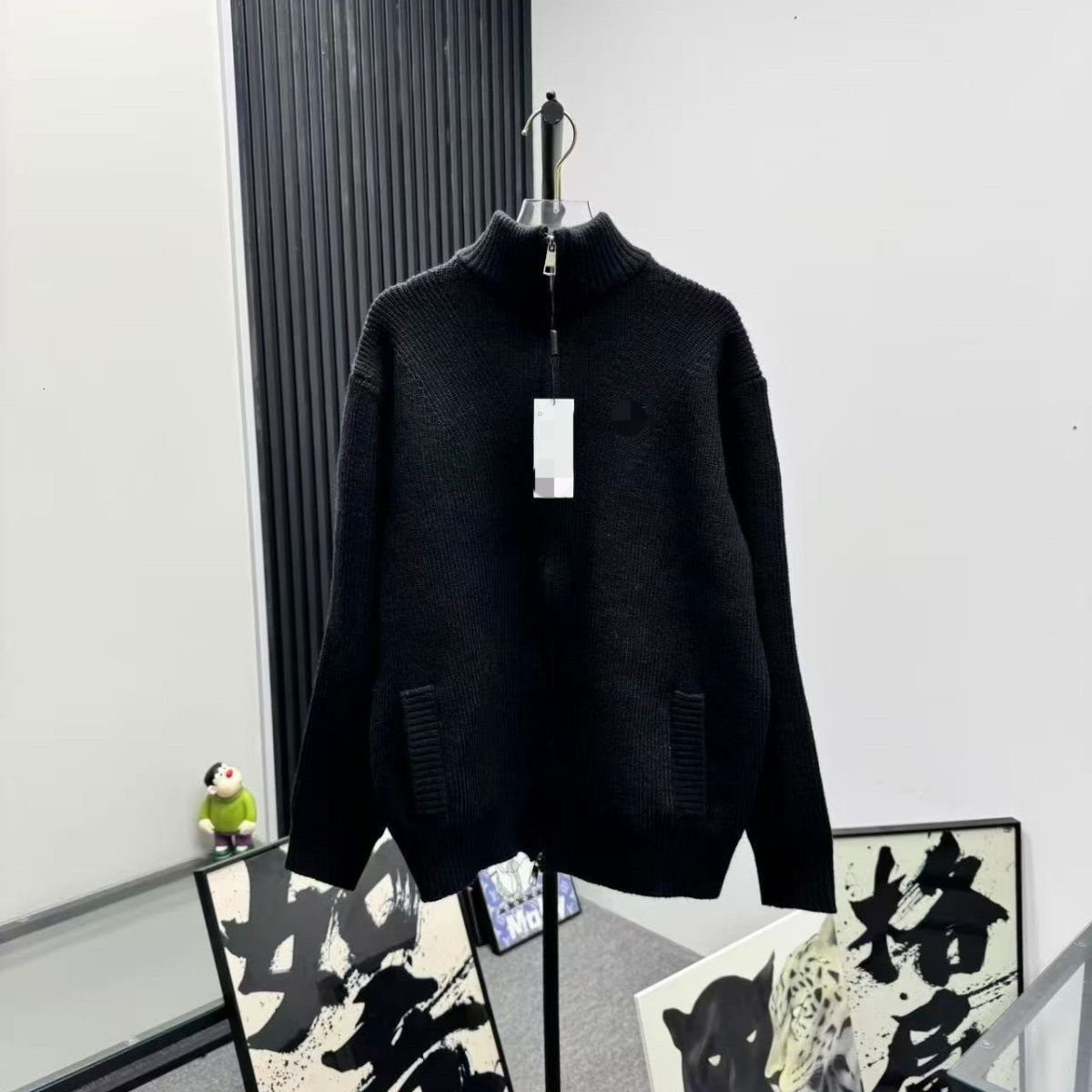 Embroidered Unisex Loose Letter Jacket New Zipper Stand Collar Sweater Red Same Style Knitted Top Cardigan Knitwear