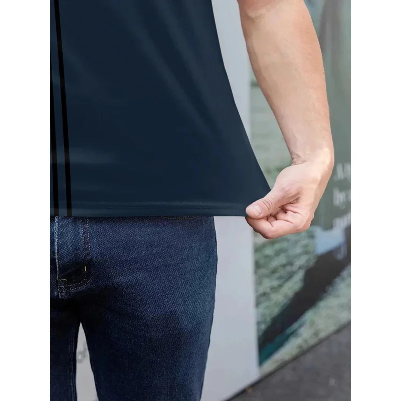 Simple striped pattern polo shirt casual and fashionable mens 3d printed long-sleeved polo T-shirt loose spring and autumn st 251225