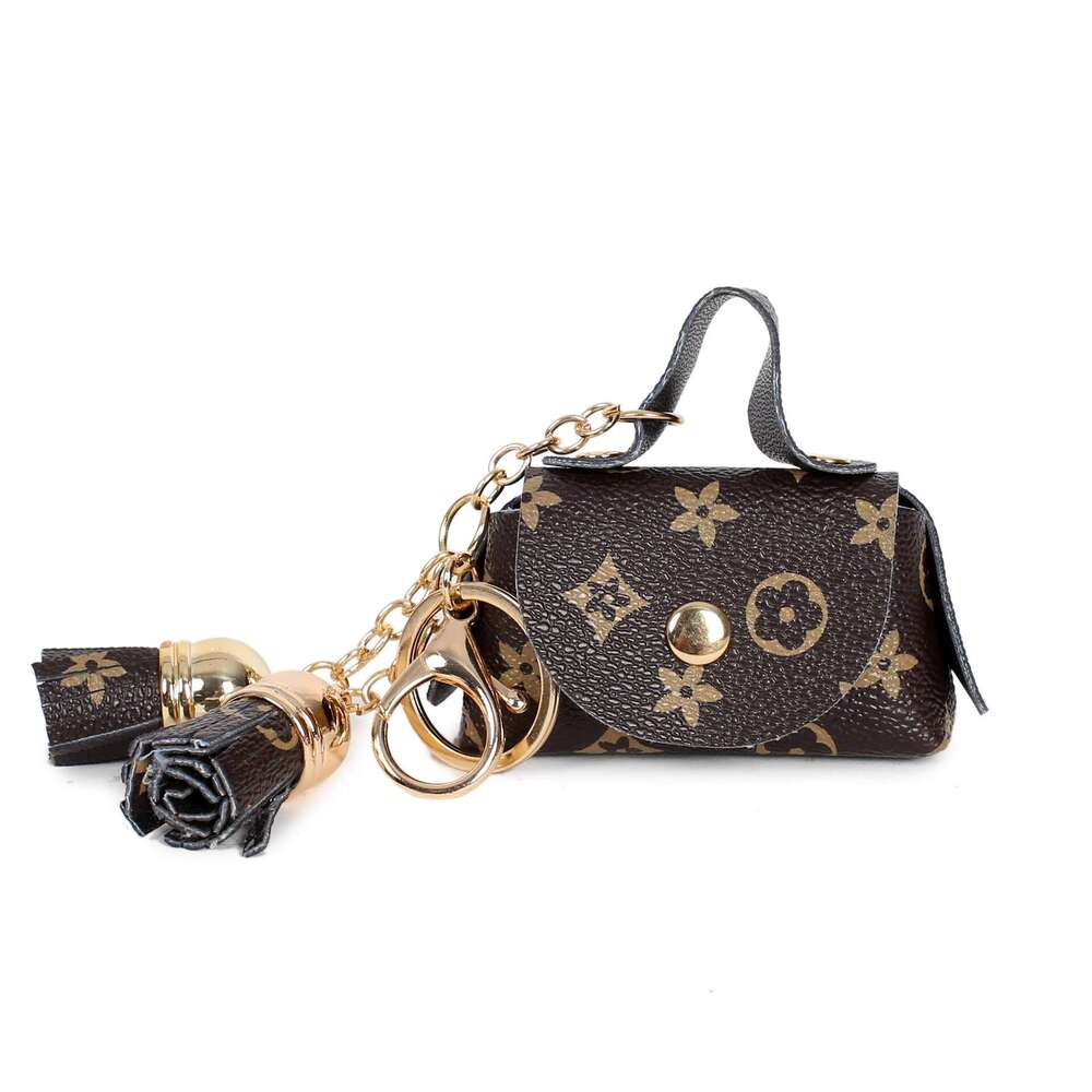 Cute Mini Leather Small Coin Purse Earphone Storage Old Flower Pendant Card Holder Key Bag for Women