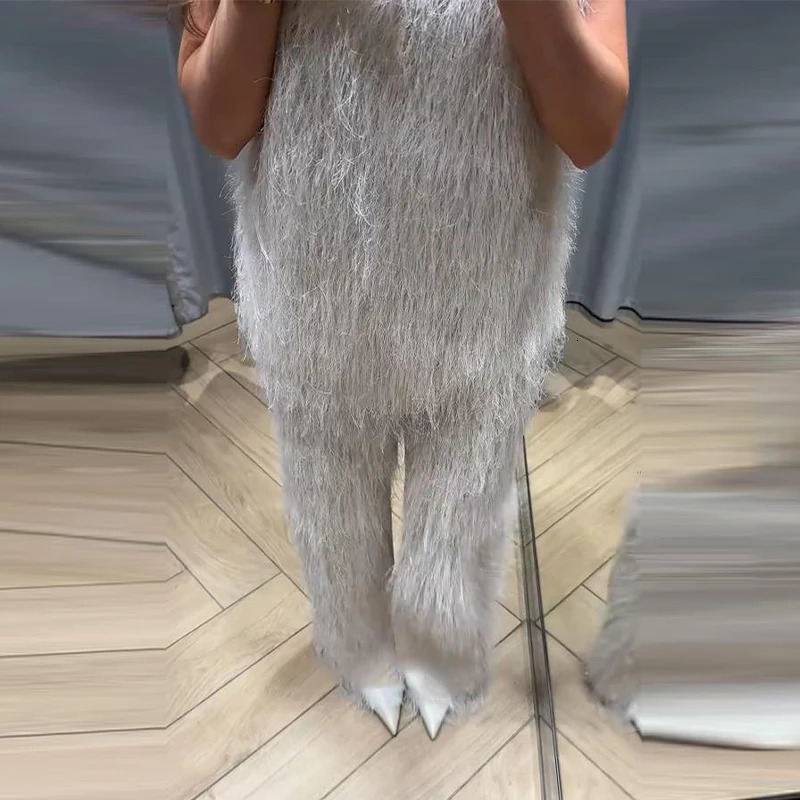 Tassel Womens Pant Sets Sleeveless ONeck Top Female Straight Solid Elegant Fashion Suit Casual Chic Women 251225