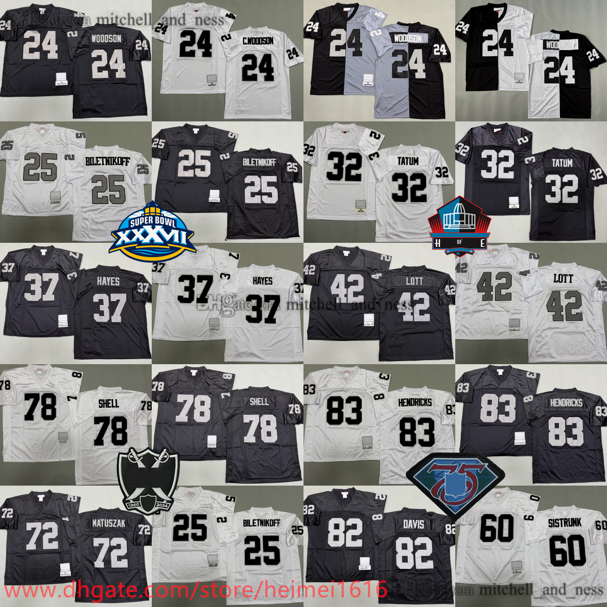 1998 M&N Throwback Football 24 Charles Woodson Jersey Classic 87 Dave Casper 25 Fred Biletnikoff 32 Jack Tatum Lester Hayes Ronnie Lott Otis Sistrunk Art Shell AI Davis